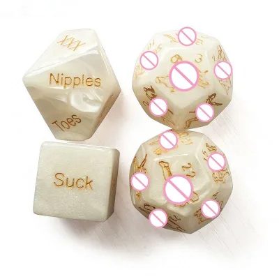 10 & 6 Sides Ivory White and Black Sexy Dices in English Lovers' Glow-in-the-Dark Flirt Dice for Adult Couple Sex Position Toys