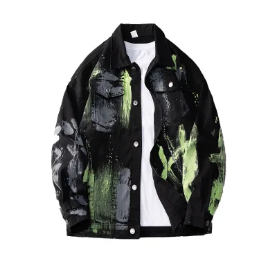 2025 New Long Sleeved Loose Cowboy Coat Men's Jacquard Jacket Spliced Cowboy Coat Men