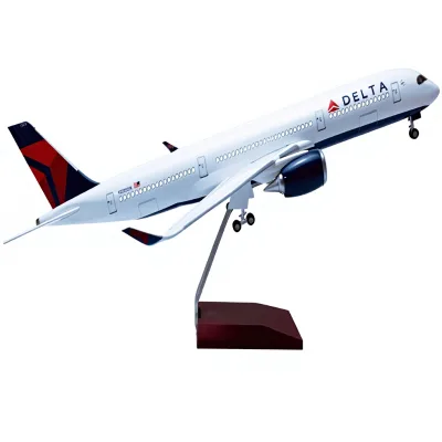 Upgraded 47cm Voice-Controlled LED Light Strip Wheel Resin Material A350 Aircraft Model A350-900 Delta Air Lines Color Box