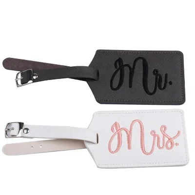 Bulk Wholesale Designer Ready to Ship Cute Stitch Embroidery Travel Saffiano PU Leather Luggage Tag Customized