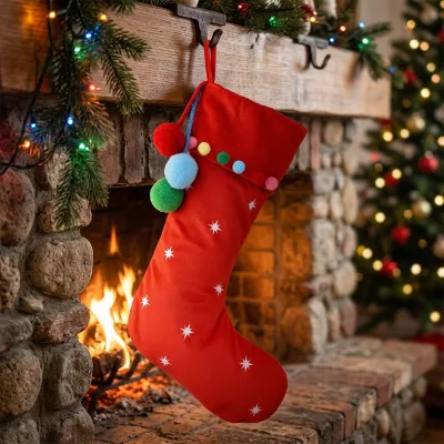 Wholesale Small Linen Christmas Stocking Ornaments Plaid Embroidery Hanging Decor for Tree Lightweight Decor for Christmas Tree