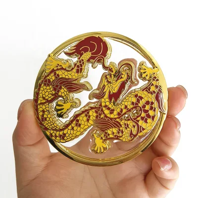 Custom Transparent Enamel Brooch Gold Plated Die Cast Clear Enamel Lapel Pin Dragon Badge Multi-layered Collectible Metal Badge