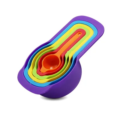 6pcs Plastic Adjustable Baking Rainbow Measuring Spoon Set Colourful PP Measuring Cups for Kitchen & Coffee Use
