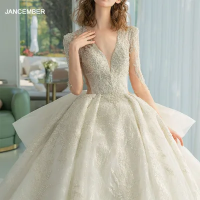 For Jancember LSMX196 Modern Ball Gown Wedding Dress for Women Beautiful Party Evening Dress Crystal Lace Cheap Backless Maxi
