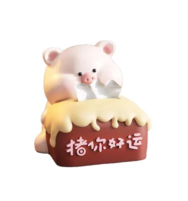 Pink Pig Table  Decorative Tissue Box Hand made Resin Paper Tissue box Cover ,Tissue holder Resin