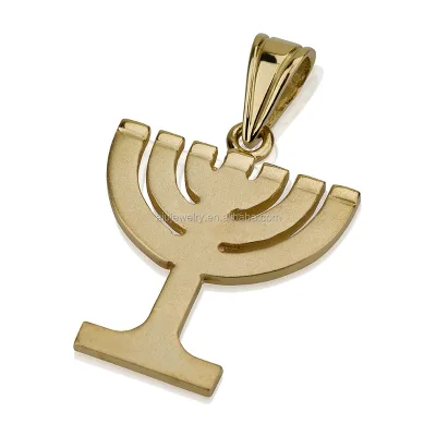 Yellow Gold Plated Jewish Menorah Pendant