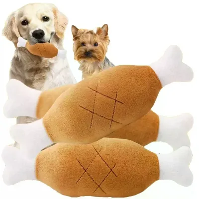 Custom Eco-Friendly Cotton Cute Dog Soft Squeaky Interactive Chicken Legs Bone Carrot Shape Chew Plush Toys for Cats Dogs Funny
