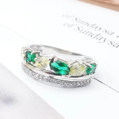 Factory Silver Rings Jewelry Turkey Crystal Ring Rhodium Plating 925 Silver Women's Zircon Engagement Bands Emerald Rings