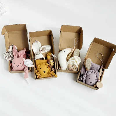 Factory Wholesale/OEM Newborn Baby Soothing Towel Set Toiletries Gift Box Newborn Baby One-month Gift Set 4-pieces