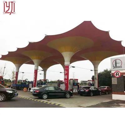 PVDF Tensile Fabric Roof Cover Petrol Station Membrane Structure Sunshade Canopy Manufacturers