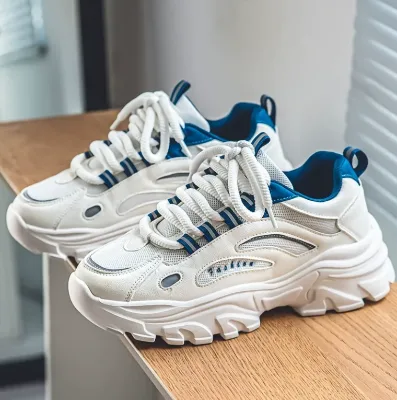 Genuine Leather Upper Mesh Rubber Thick Soled Lace-Up Walking Shoes Court Sneakers Fashion Trend Students Teenagers Custom Logo