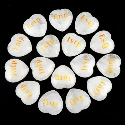 Hot Sales Natural Clear Quartz Heart Tumbled Stones Healing Worry Crystals with MBTI16 for DIY Personalities and Symbols