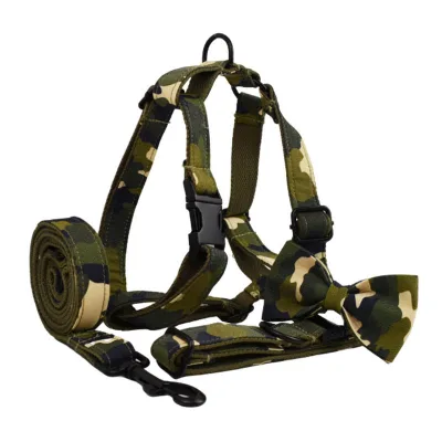 Dog Collar Green Camouflage Fabric Bow Tie Engraving Option Wholesale OEM ODM Pet Supplies