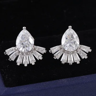 Wedding Ring Pear and baguette Cut Moissanite Stud Earrings Simple Bridal Jewelry Bridesmaid Earrings Jewelry for Women