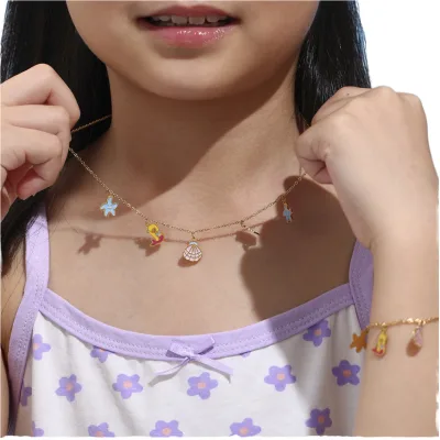 Sweet Mermaid Starfish Multi-Element 18K Gold Plated Stainless Steel Necklace Cute Fashion Chain Children's Gift