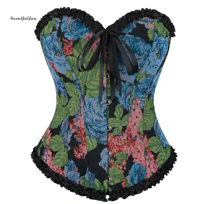 Women's Floral Gothic Waist Trainer Victorian Corset Dress Renaissance Plus Size Coupless Top