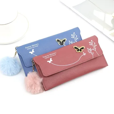 New Arrival Long Slim Wallet With Hairball Printed Bifold Multi-Function Multi-Card Slot Coin Purse for Women Fashion Style