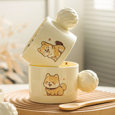 Cute Ceramic Cup Cartoon Creative Dog Design Coffee Mug Breakfast Milk Cup for Women and Boyfriend Drinking Water Cup