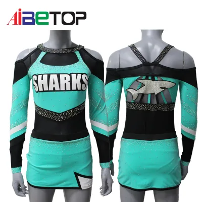 Wholesale Design Your Own Cheerleader Uniforms Sublimated Hot Selling Cheerleading Uniform OEM Rhinestones
