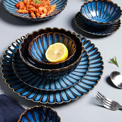 Japanese Ceramic Tableware Dinnerware Sets Salad Bowl Rectangle Square Plate Binaural Dish