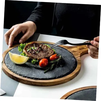 Wooden Rock Dinner Plate Salad Serving Plates Coffee Tray Round Tray Stone Wooden Serving Trays Slate Breakfast Platter
