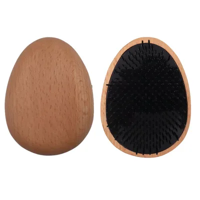 Direct Factory Price Portable Mini Nylon Needle Round Detangling Hair Brush Wooden Egg Shape Hair Brush