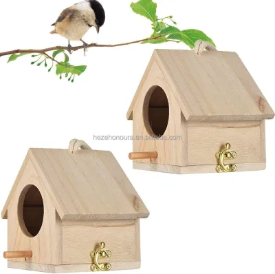 Unfinished Wood Bird Houses for Outside with Pole DIY to Paint Hanging Birdhouse Wooden Pet House Bird Cages for Birds