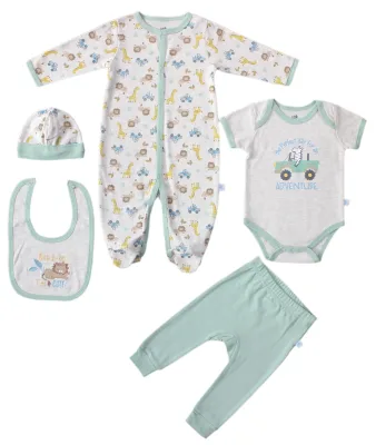 Wholesale Newborn Babies Cloth Long & Short Sleeves Romper  New Born 100 % Cotton 5 Pcs Set Organza Packing