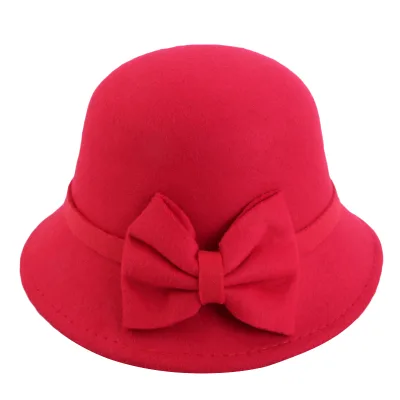 New Arrival Women Formal Hat With Bowknot Wool Blend Fedora Bucket Caps Daily Party Ceremonial Hats