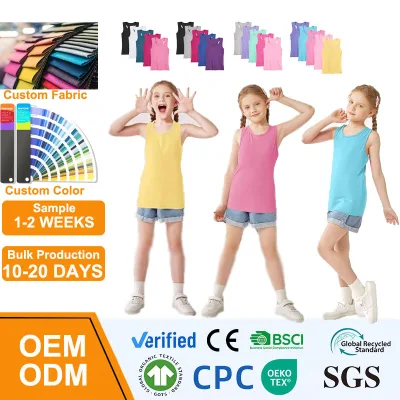 OEM ODM Girls Racerback Tank Top Cotton Spandex Rib Knit Children Sleeveless Undershirt Custom Solid Kids Athletic Sport Vest