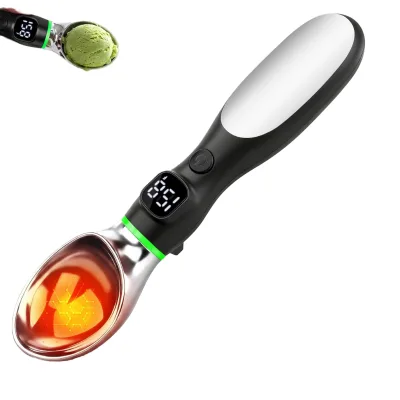 Heated Rechargeable Electric Ice Cream Scoop LED Display 3 Heat Levels (122F/140F/158F) Non-Stick for Hard Ice Cream
