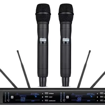 UHF True Diversity Wireless Microphone System 200CH 300M Long Range with IR Sync & LCD Display for Stage Performance