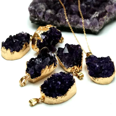 Natural Dark Amethyst Stone Pendant for Crystal Necklace DIY Jewelry Accessories