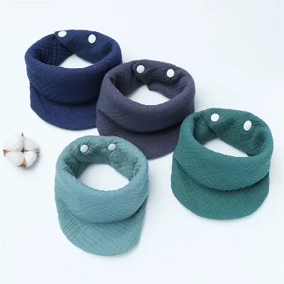 4 Pieces Lot 4 Layers Gauze Solid Adjustable Soft Toddler Feeding Bibs Cotton Baby Bibs Button Easily Clean Cute Babies Bibs 4