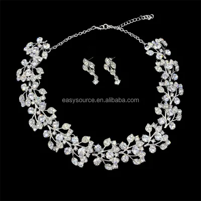 RE4346 Wholesale Bride Necklace Earrings Set Chain Wedding Party Jewelry Set Luxury Wedding Women Dress