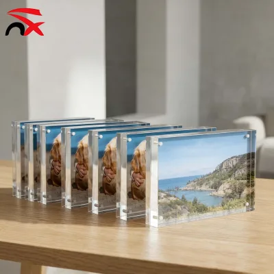 Double-Sided Desktop Display Clear Acrylic Photo Frame Magnetic Picture Frame for Business Card & Memory Card Display
