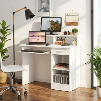 94cm H 106cm W CARB P2 Certified Melamine Scratch Resistant Solid Wood Base Office Computer Desk for Home Workstation