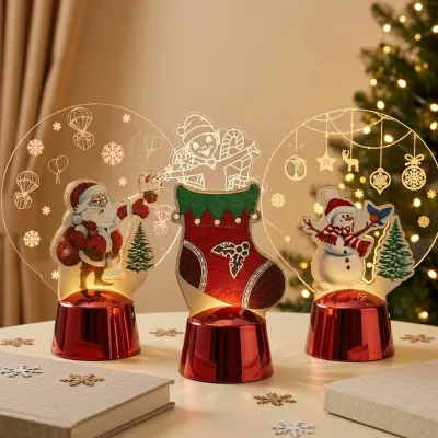 Christmas Ornaments Acrylic Night Light Led Luminous Small Table Lamp Elderly Snowman Colorful Desktop Pendulum