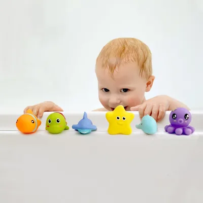 Safe 6PCS Baby Bath Toys Set No Hole Mold Free Bath Toys Animal Silicone Infant Bath Toys for Babies Kids