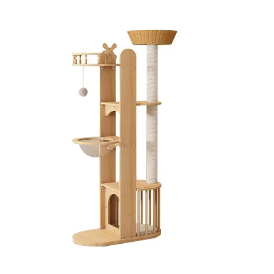 Heavy Duty Wood Cat Tree 5-Level Indoor Climbing Frame Large Modern Luxury Rest Furniture Space Saving Multi-cabin Structures
