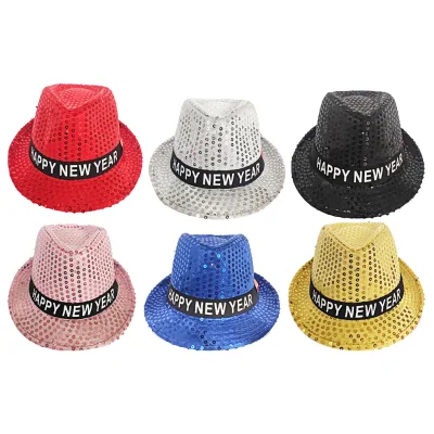 Led Sequin Happy New Year Party Hat Flashing Lights for Festival Years Eve Bar Club Dance Floor Decoration Gift Supplies