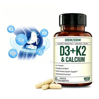 OEM ODM Vitamin D3 K2 Calcium Capsules Calcium Vitamins Vitamin D3 K2 Capsules Adult Kids Healthcare Supplement