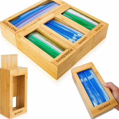 Bag Storage Organizer for Kitchen Drawer, Bamboo Organizer, Compatible with Gallon, Quart, Sandwich and Snack