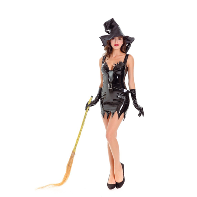 Sexy Leather Witch Fancy Dress Cosplay Costume,black Witch Women Costume