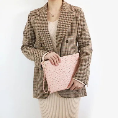 Europe America Ladies' Clutch Envelope Bags Zipper Closure Ostrich Pattern Retro Style