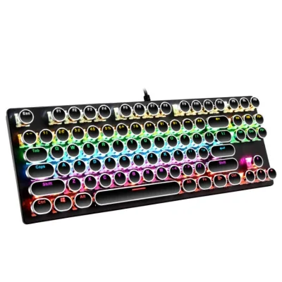 Full Size Retro T12 Mechanical Keyboard Usb Multimedia Rechargeable Waterproof Mechanical Gaming Wired Keyboard