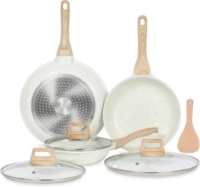 20-24-28cm Ceramic Coated Cookware Set Fry Pans with Stay-Cool Handles Induction Compatible Luxury Metal Design