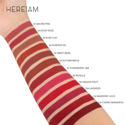 HEREIAM 12 Color Vegan Matte Lipstick Lip Set Waterproof Long Lasting Make up Red Lip Gloss Kits Nude Makeup Liquid Lip Stick