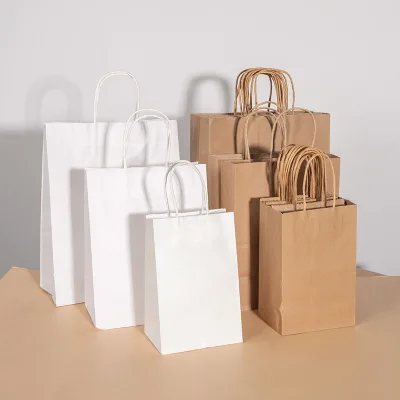 Craft Eco-Friendly Recycled Recyclable Luxury Pizza Food Packaging Kraft Paper Bag with Handle