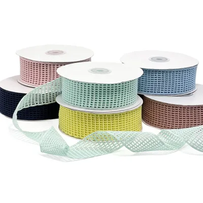 100% Polyester Hollow Grid Checked Deco Mesh Ribbon Striped Pattern Single Face Square Holes Net